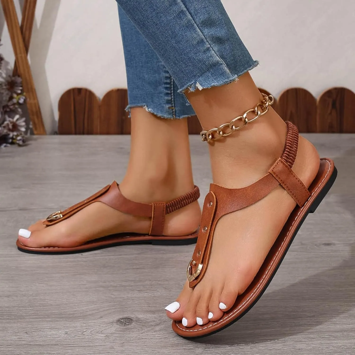 Yoga Mat Comfortable Flat Sandal for Women Dressy Shoes with Hook & Loop Strap Soft Soled Sandals for Women