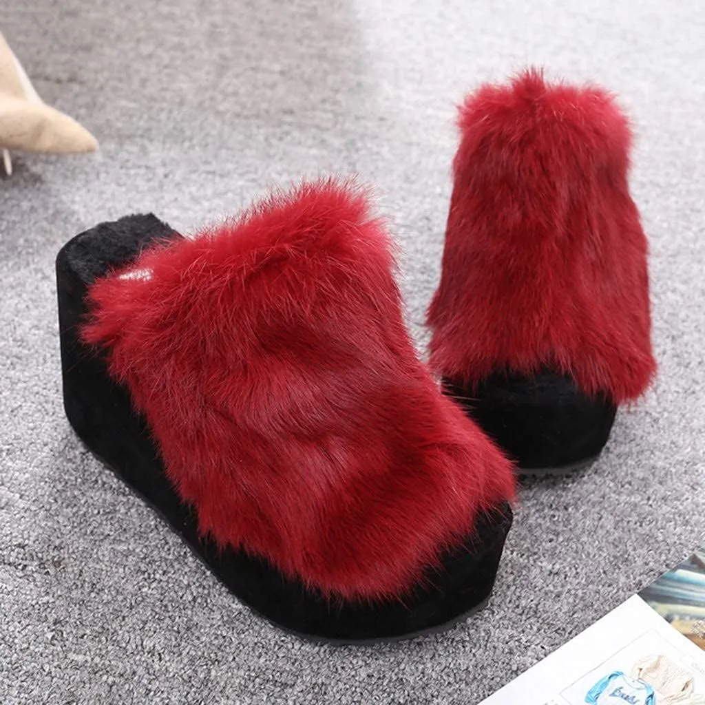 ZBYY Plush Slippers for Women Fluffy Summer Open Toe Wedges House Slippers Indoor or Outdoor Platforms Slides Slipper