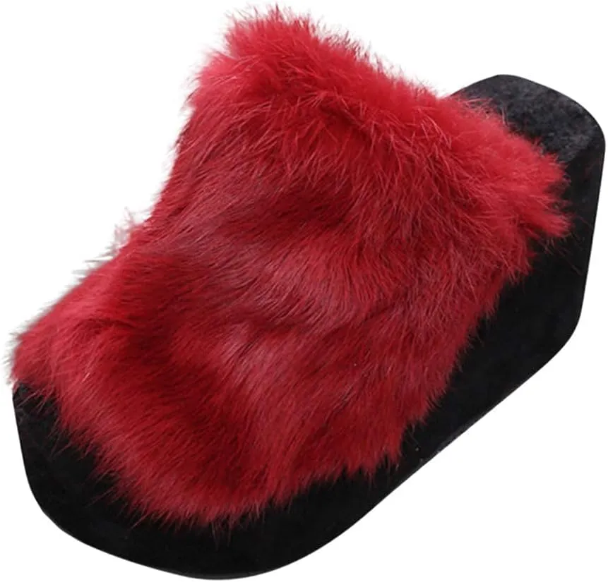 ZBYY Plush Slippers for Women Fluffy Summer Open Toe Wedges House Slippers Indoor or Outdoor Platforms Slides Slipper