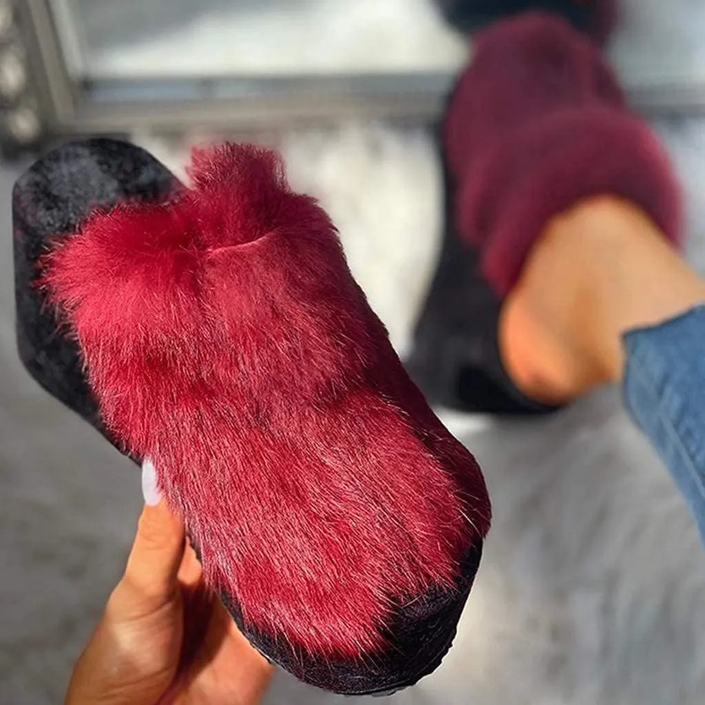 ZBYY Plush Slippers for Women Fluffy Summer Open Toe Wedges House Slippers Indoor or Outdoor Platforms Slides Slipper