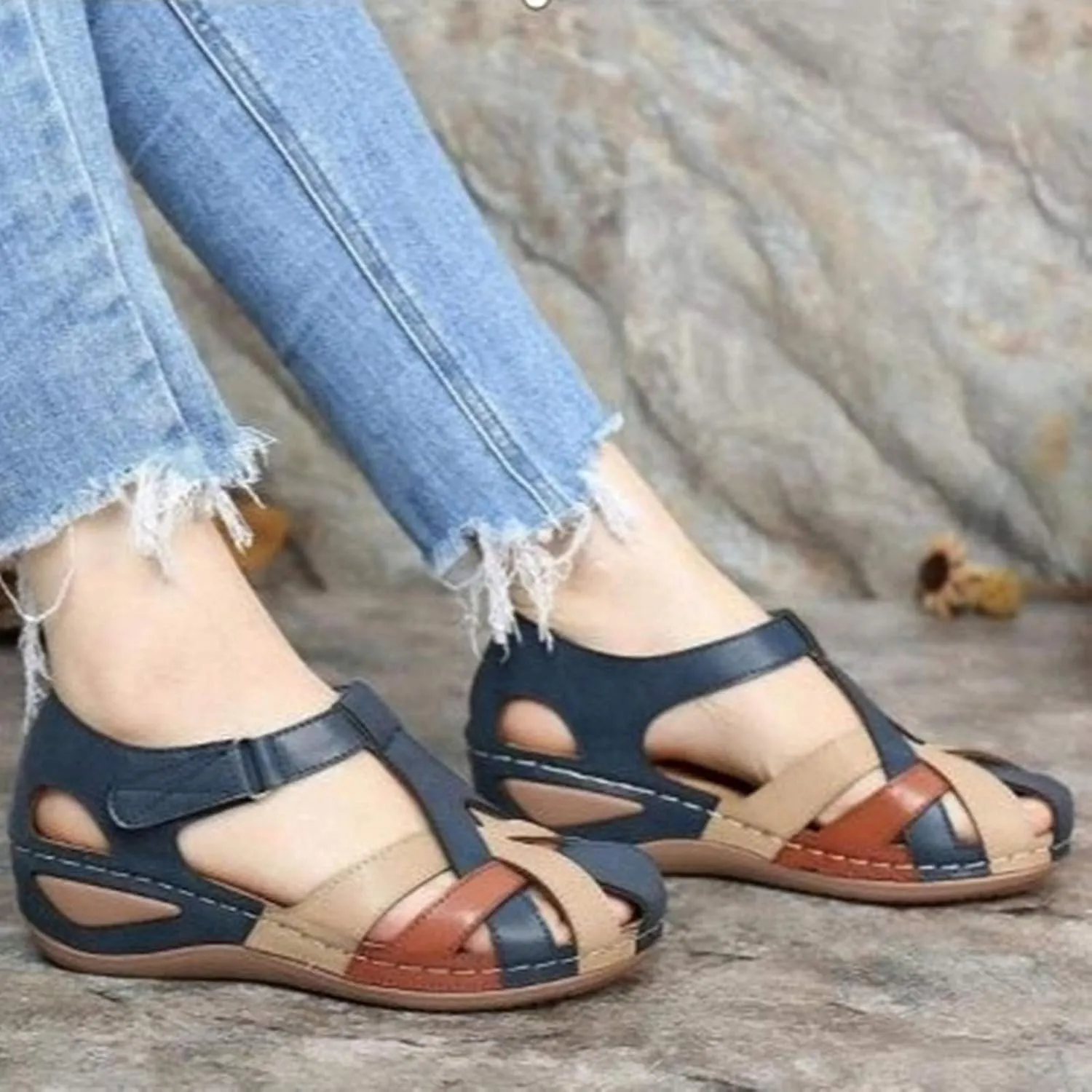 ZBYY Summer Women Sandals Casual Cutout Gladiator Wedge Sandals Loafers Ankle Strap Comfortable Outdoor Platform Shoes