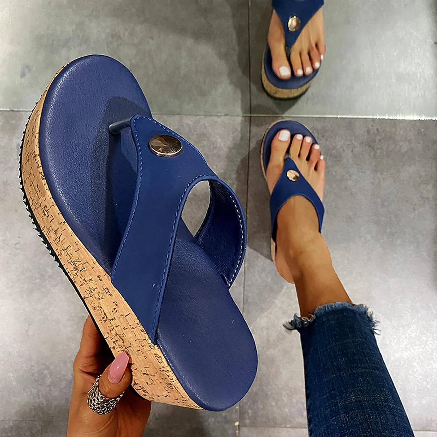 ZBYY Women Wedge Sandals Platform Slip on Cork Wedge Mules Platform Slide Sandals Summer Flip Flop Gladiator Sandals