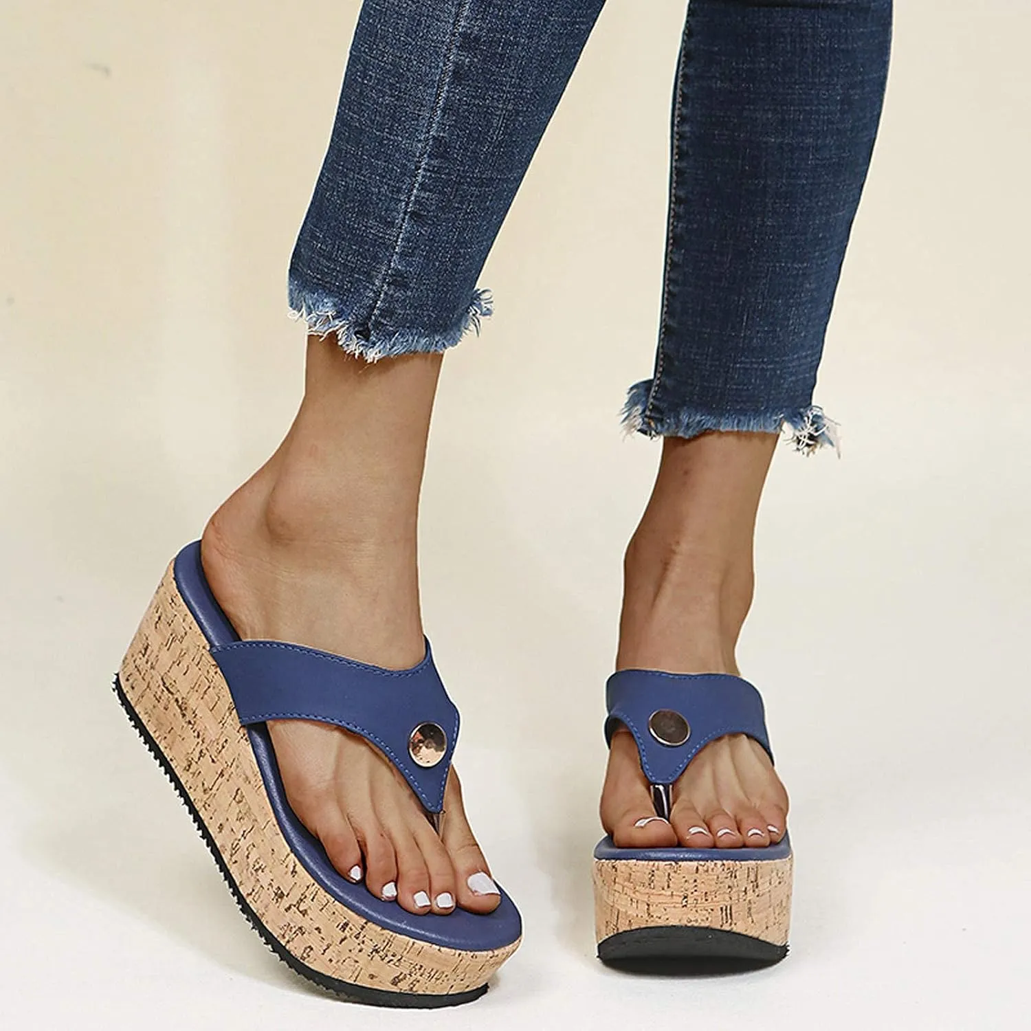 ZBYY Women Wedge Sandals Platform Slip on Cork Wedge Mules Platform Slide Sandals Summer Flip Flop Gladiator Sandals