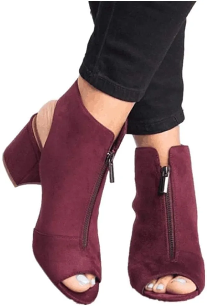 ZBYY Womens Open Toe Heel Sandals,Fashion Cutout Side Strap Zipper Chunky Heel Sandals Slip On Ankle Backless Booties
