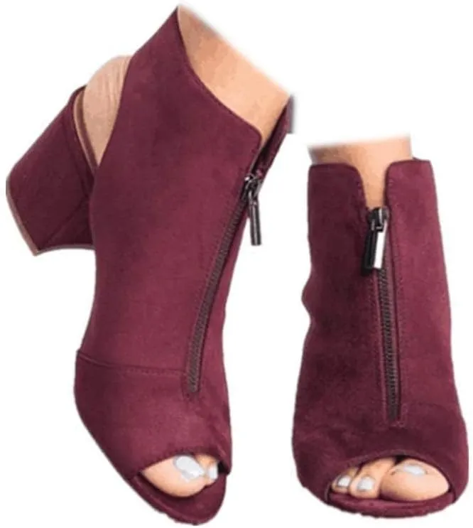 ZBYY Womens Open Toe Heel Sandals,Fashion Cutout Side Strap Zipper Chunky Heel Sandals Slip On Ankle Backless Booties