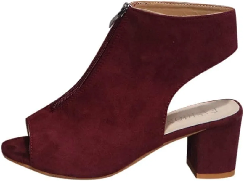 ZBYY Womens Open Toe Heel Sandals,Fashion Cutout Side Strap Zipper Chunky Heel Sandals Slip On Ankle Backless Booties