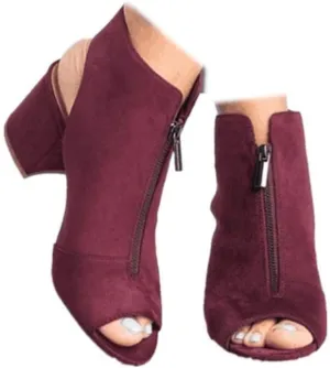 ZBYY Womens Open Toe Heel Sandals,Fashion Cutout Side Strap Zipper Chunky Heel Sandals Slip On Ankle Backless Booties