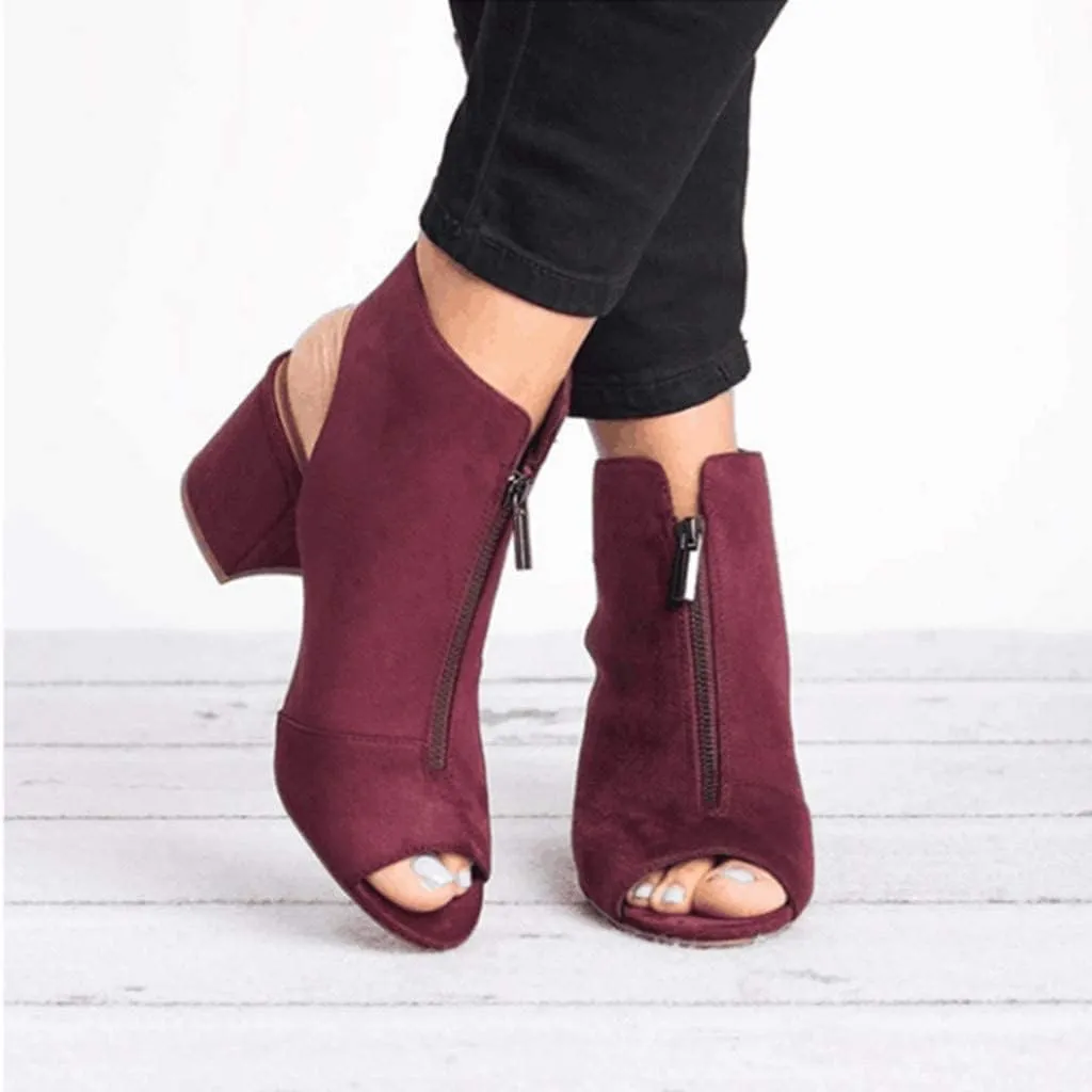 ZBYY Womens Open Toe Heel Sandals,Fashion Cutout Side Strap Zipper Chunky Heel Sandals Slip On Ankle Backless Booties