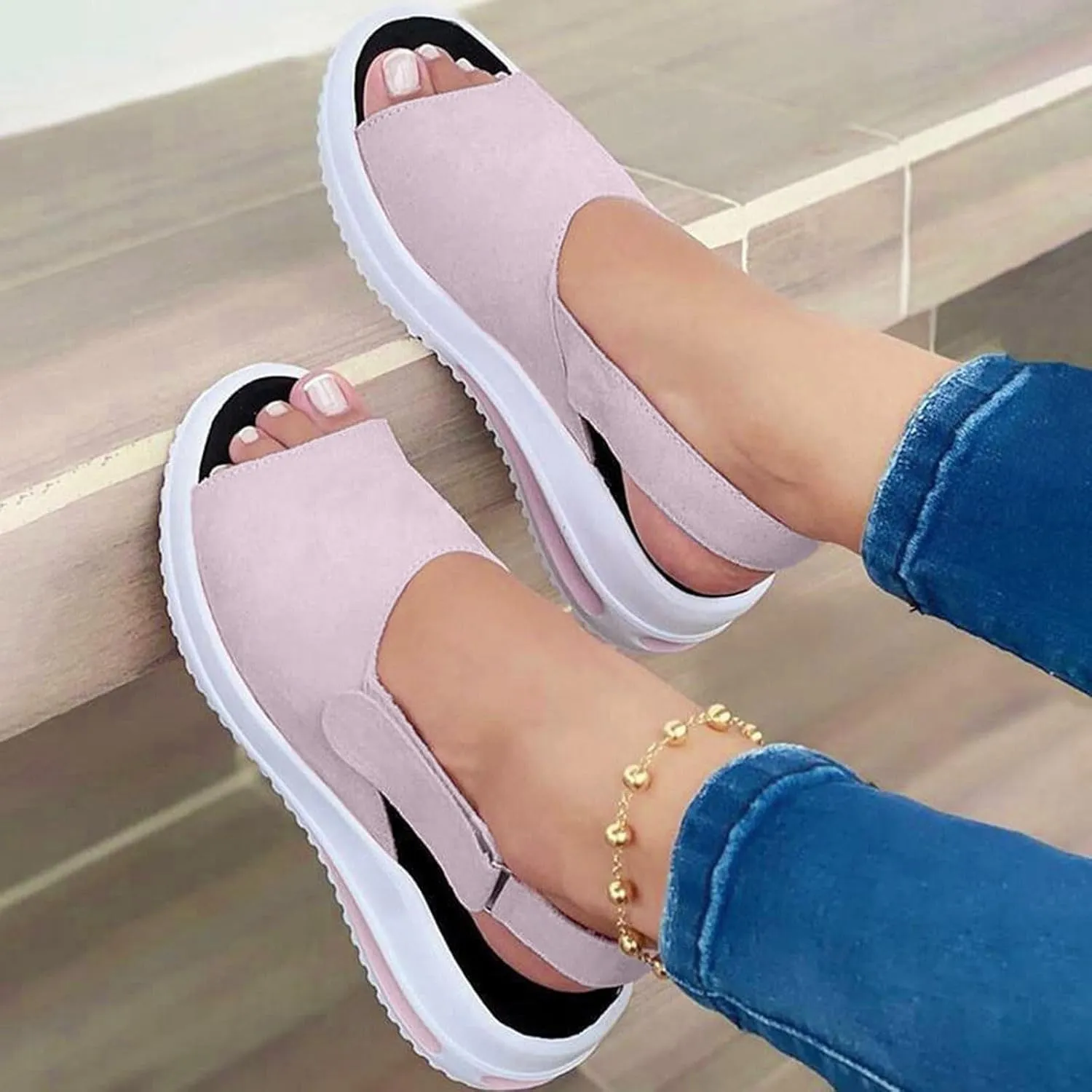 ZSpzx Sandals For Women 2025,Women's Slip On Loafers for Comfortable Wedge Low Heels Strap Mule Fish Mouth Walking Shoes Dressy Summer Flat Ladies Platform Wedges Canvas Sneakers
