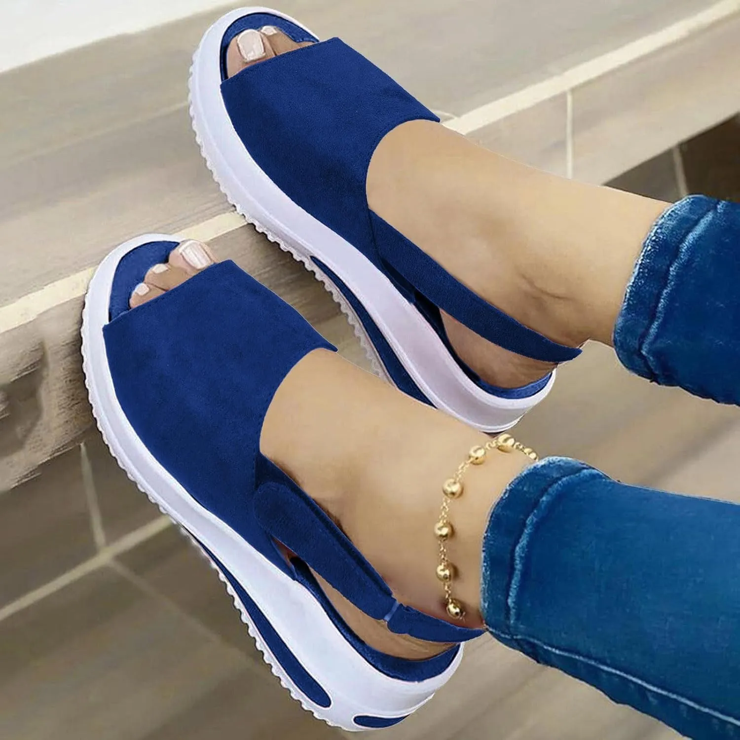 ZSpzx Sandals For Women 2025,Women's Slip On Loafers for Comfortable Wedge Low Heels Strap Mule Fish Mouth Walking Shoes Dressy Summer Flat Ladies Platform Wedges Canvas Sneakers