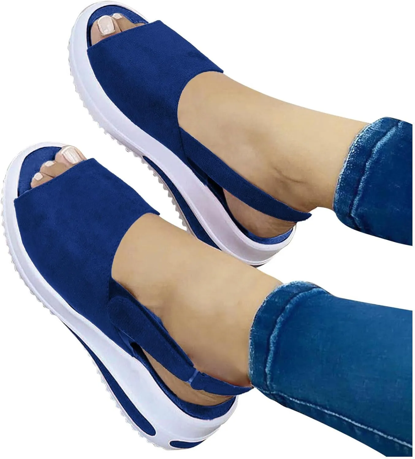 ZSpzx Sandals For Women 2025,Women's Slip On Loafers for Comfortable Wedge Low Heels Strap Mule Fish Mouth Walking Shoes Dressy Summer Flat Ladies Platform Wedges Canvas Sneakers