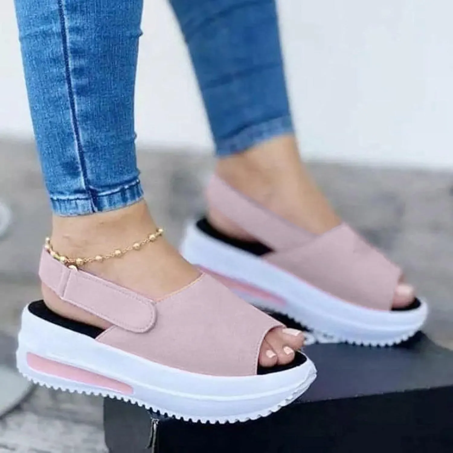 ZSpzx Sandals For Women 2025,Women's Slip On Loafers for Comfortable Wedge Low Heels Strap Mule Fish Mouth Walking Shoes Dressy Summer Flat Ladies Platform Wedges Canvas Sneakers