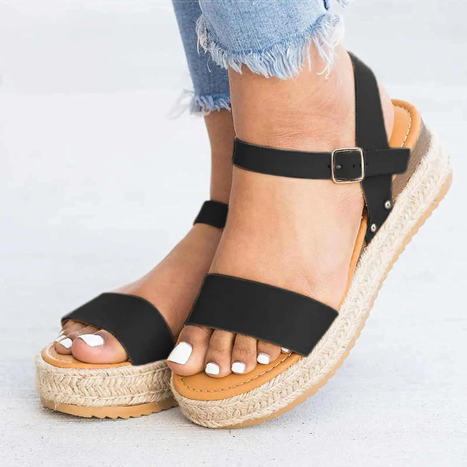 ZSpzx Summer Sandals for Women 2025,Women's Espadrilles Ankle Rubber Sole Sandal Platform Womens Casual Open Toe Strap Wedge Arch Support Flatform Foot Supports Plantar Fasciitis Bunion Shoes