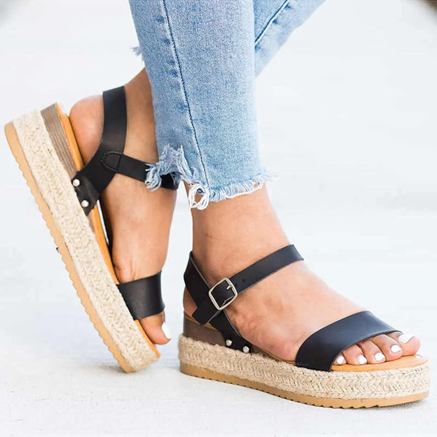 ZSpzx Summer Sandals for Women 2025,Women's Espadrilles Ankle Rubber Sole Sandal Platform Womens Casual Open Toe Strap Wedge Arch Support Flatform Foot Supports Plantar Fasciitis Bunion Shoes