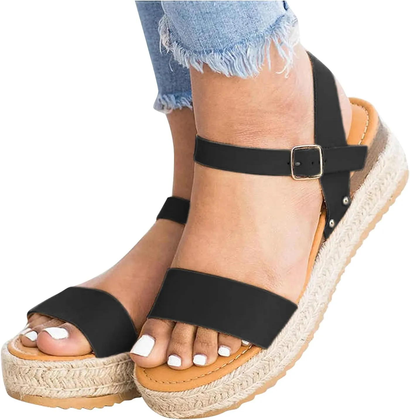 ZSpzx Summer Sandals for Women 2025,Women's Espadrilles Ankle Rubber Sole Sandal Platform Womens Casual Open Toe Strap Wedge Arch Support Flatform Foot Supports Plantar Fasciitis Bunion Shoes
