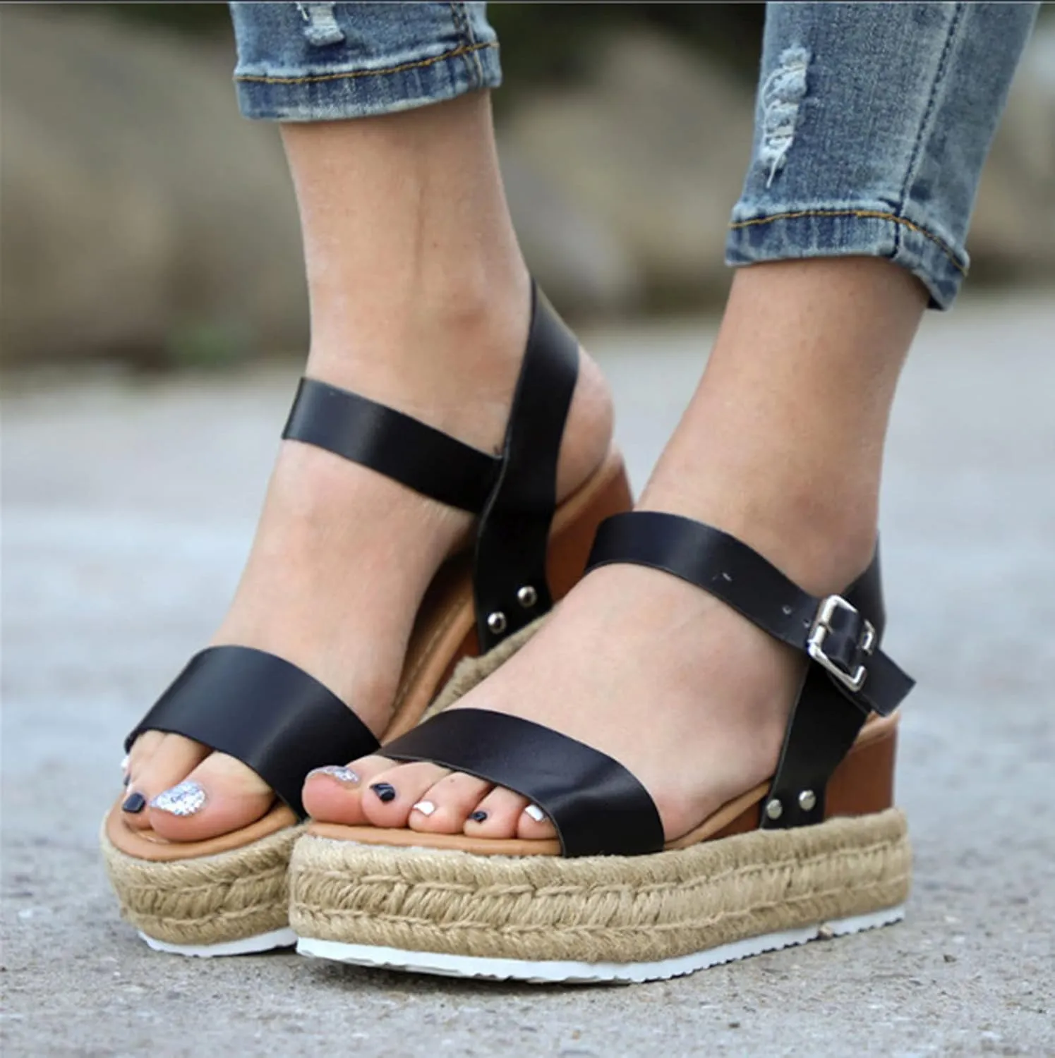ZSpzx Summer Sandals for Women 2025,Women's Espadrilles Ankle Rubber Sole Sandal Platform Womens Casual Open Toe Strap Wedge Arch Support Flatform Foot Supports Plantar Fasciitis Bunion Shoes